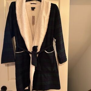 J. Crew, NWT, Sherpa Lined Blackwatch Plaid Robe, X-XL